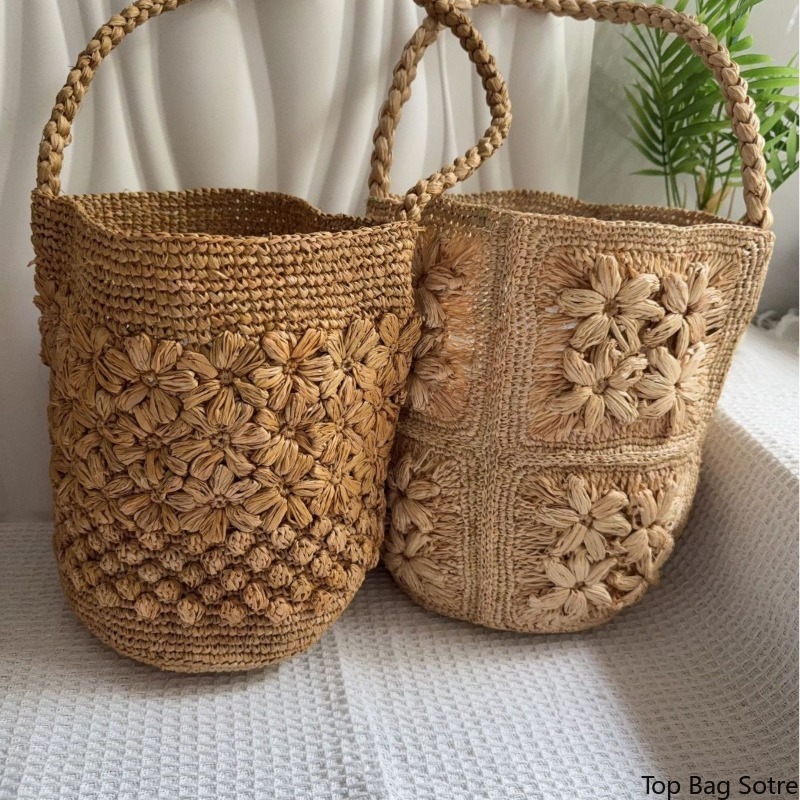 Crochet Bag Raffia - Women's Crochet Raffia Bucket Shoulder Bag
