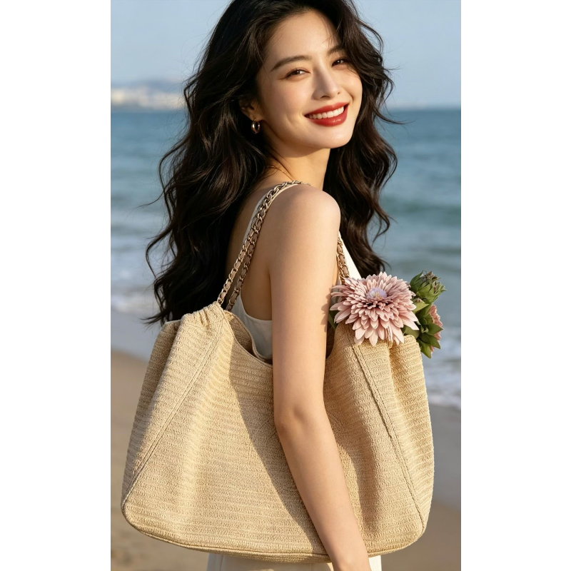 Tote Bag Beach - Chain Raffia 2026 Summer Beach Straw
