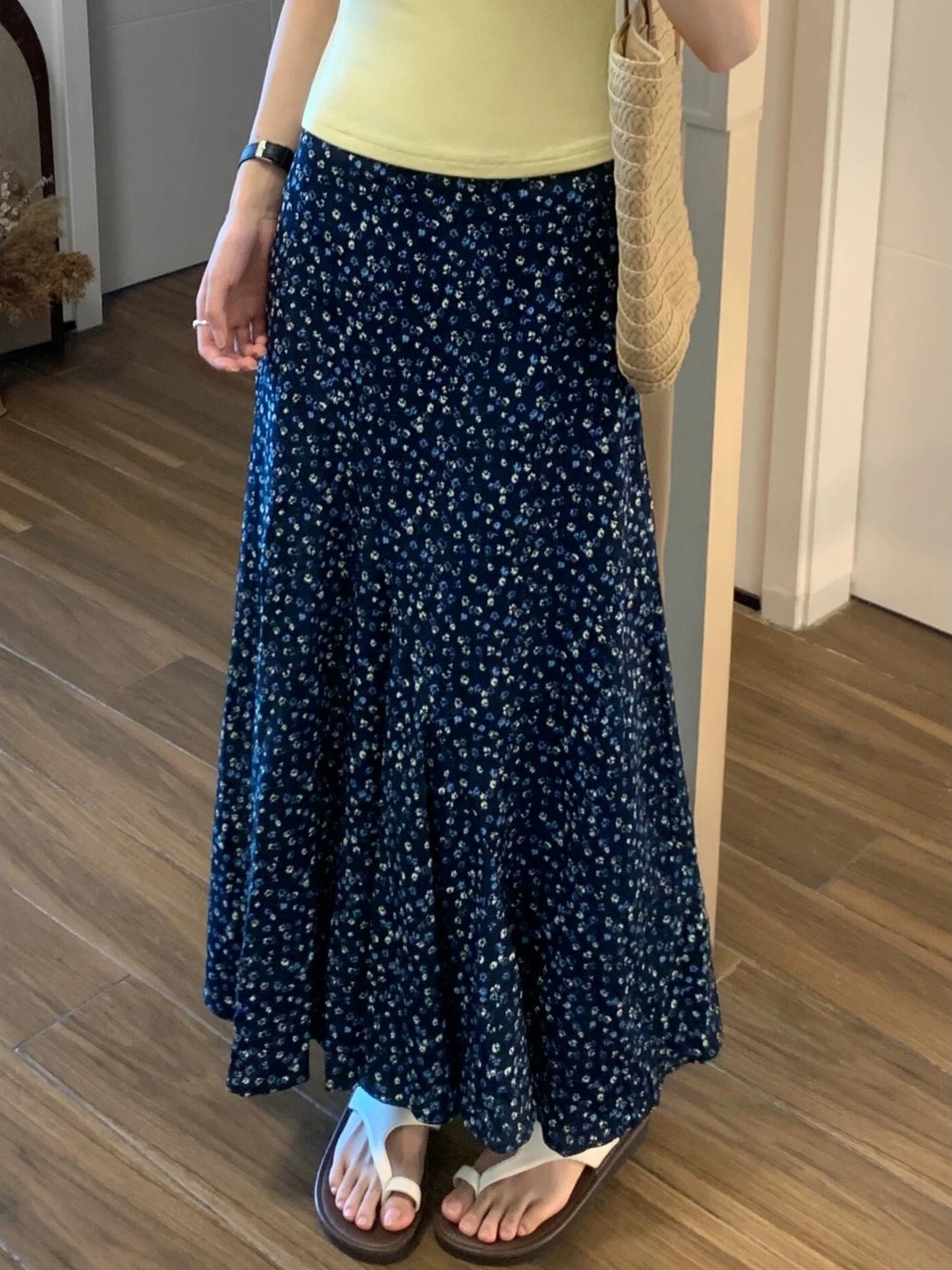 Midi Skirt Floral - plus Size Floral Print High Waist