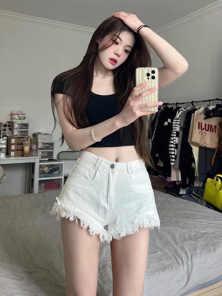Shorts Denim Frayed - High Waist White Denim Shorts Women