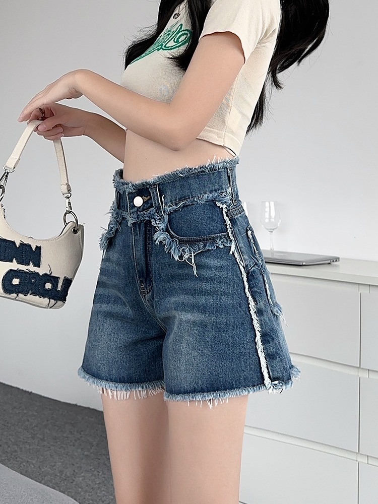 Shorts Denim Frayed - High Waist Frayed Hem Denim Shorts
