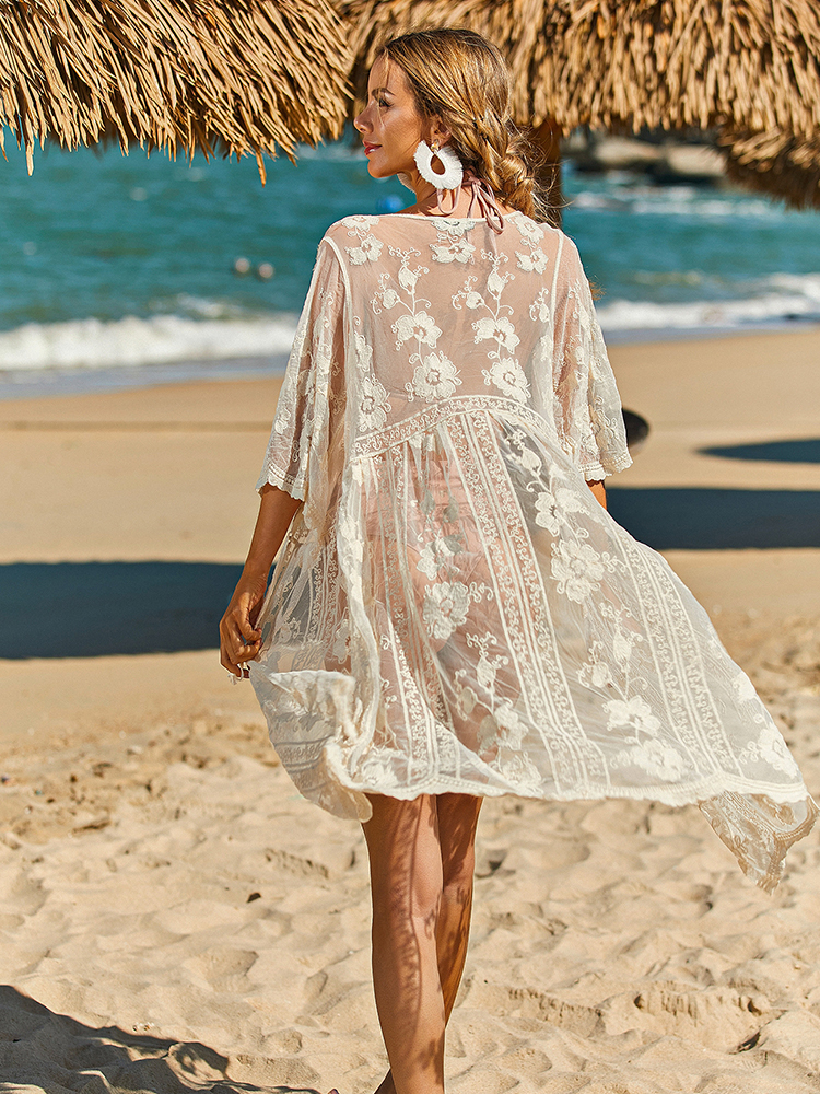 Summer Beach Vacation Sun Prot - مراجعة Kimono Sheer Floral وسعره