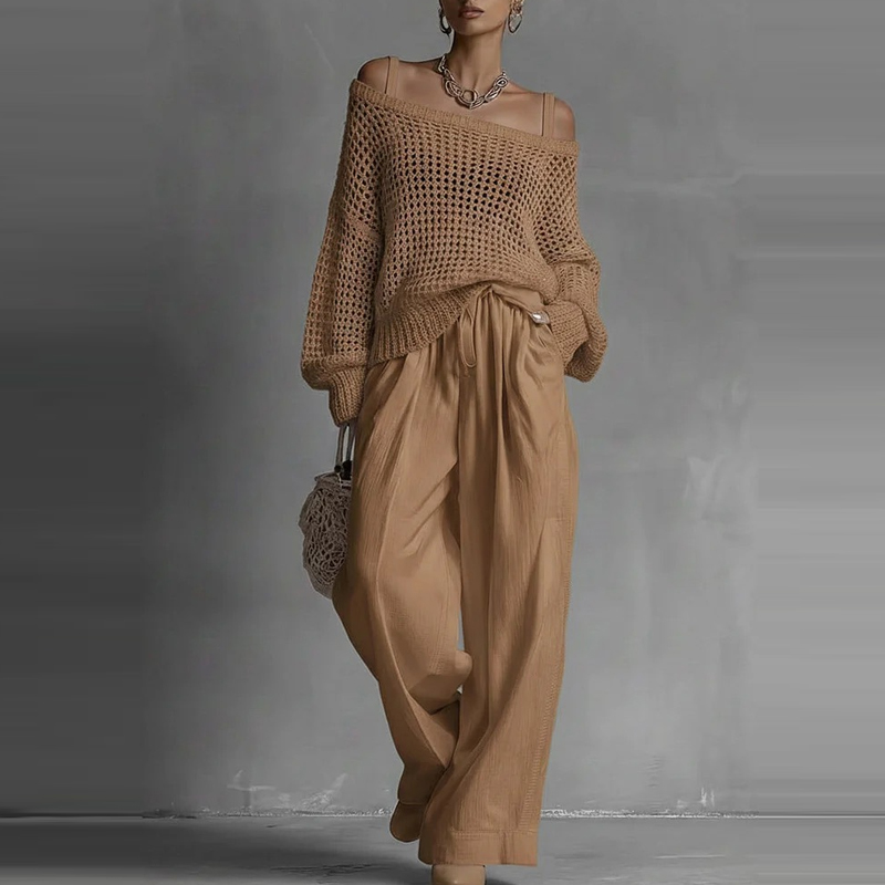 Fashion Solid One Shoulder Lon - مراجعة Linen Pant Wide وسعره