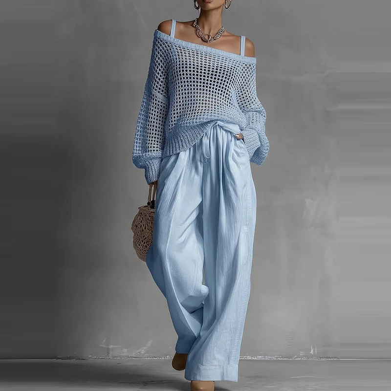 Fashion Solid One Shoulder Lon - مراجعة Linen Pant Wide وسعره