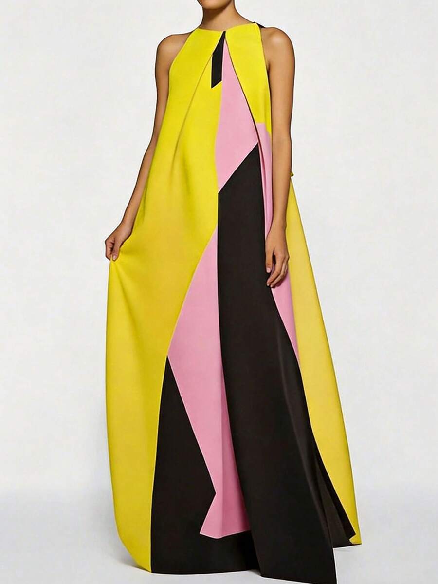 Women Color Block Maxi Dress H - مراجعة Maxi Dress Halter وسعره
