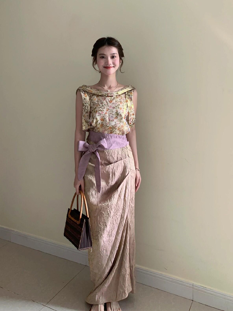 XZY Vintage Floral Sleeveless  - مراجعة Midi Skirt Floral وسعره