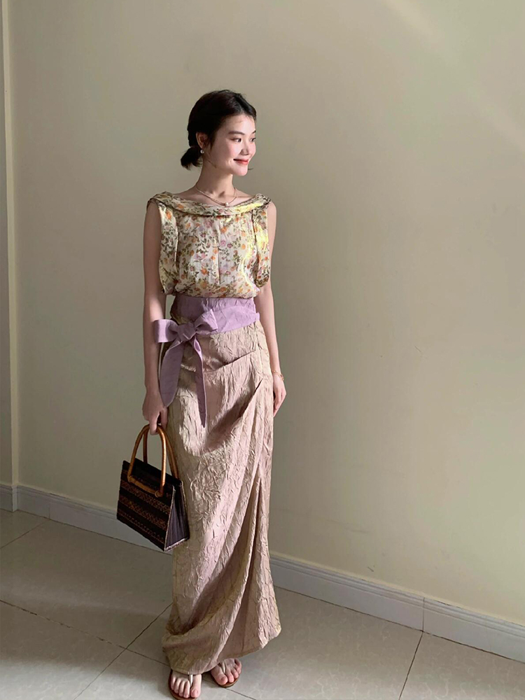 XZY Vintage Floral Sleeveless  - مراجعة Midi Skirt Floral وسعره