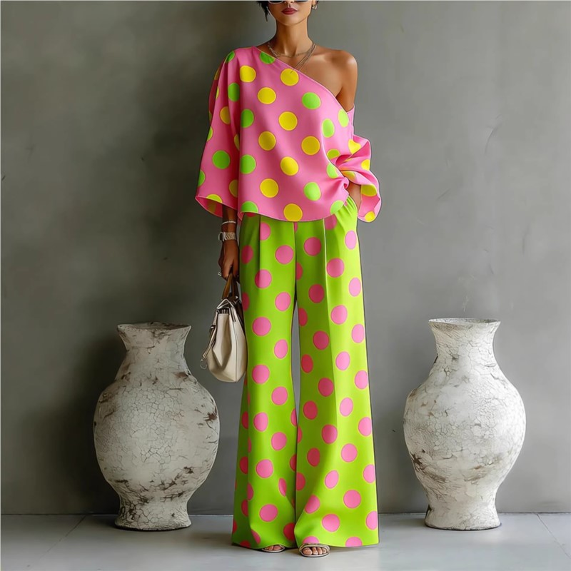 Women's Polka Dot 2 Piece Outf - مراجعة Blouse Off Shoulder وسعره