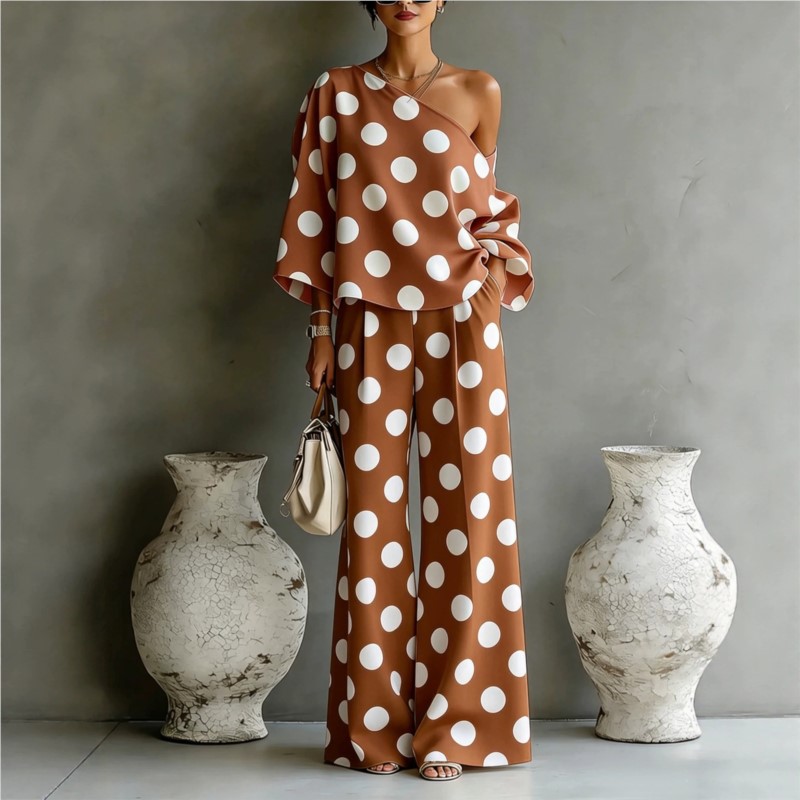 Women's Polka Dot 2 Piece Outf - مراجعة Blouse Off Shoulder وسعره