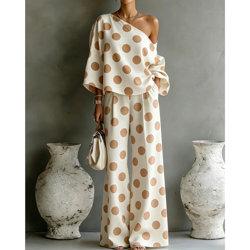 Women's Polka Dot 2 Piece Outf - مراجعة Blouse Off Shoulder وسعره