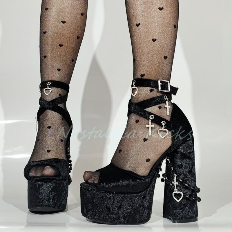 Gothic Black Velvet Platform H - مراجعة Sandal Strappy Heeled وسعره