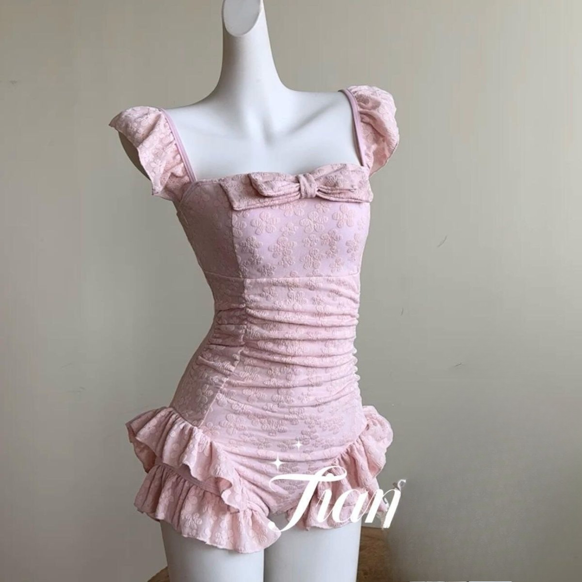 Swimsuit Women Pink Jacquard F - مراجعة Swimsuit Bikini Ruched وسعره
