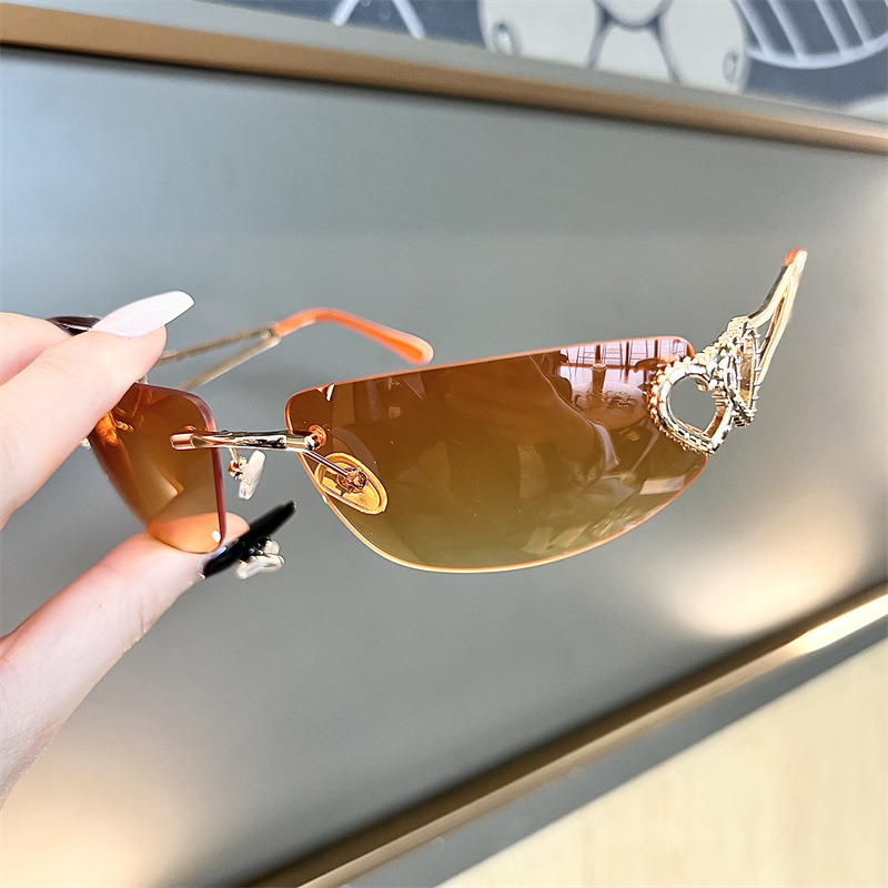 New Oval Cat Eye Frameless Mer - مراجعة Sunglasses Cat Eye وسعره