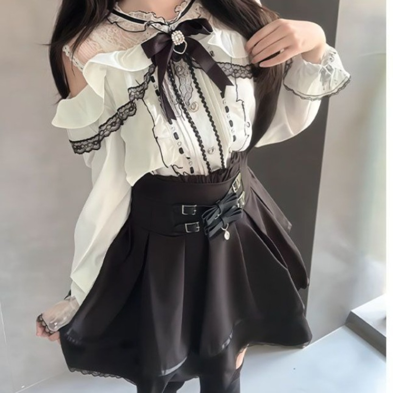 Japanese Gothic Y2k Lolita Sty - مراجعة Blouse Off Shoulder وسعره