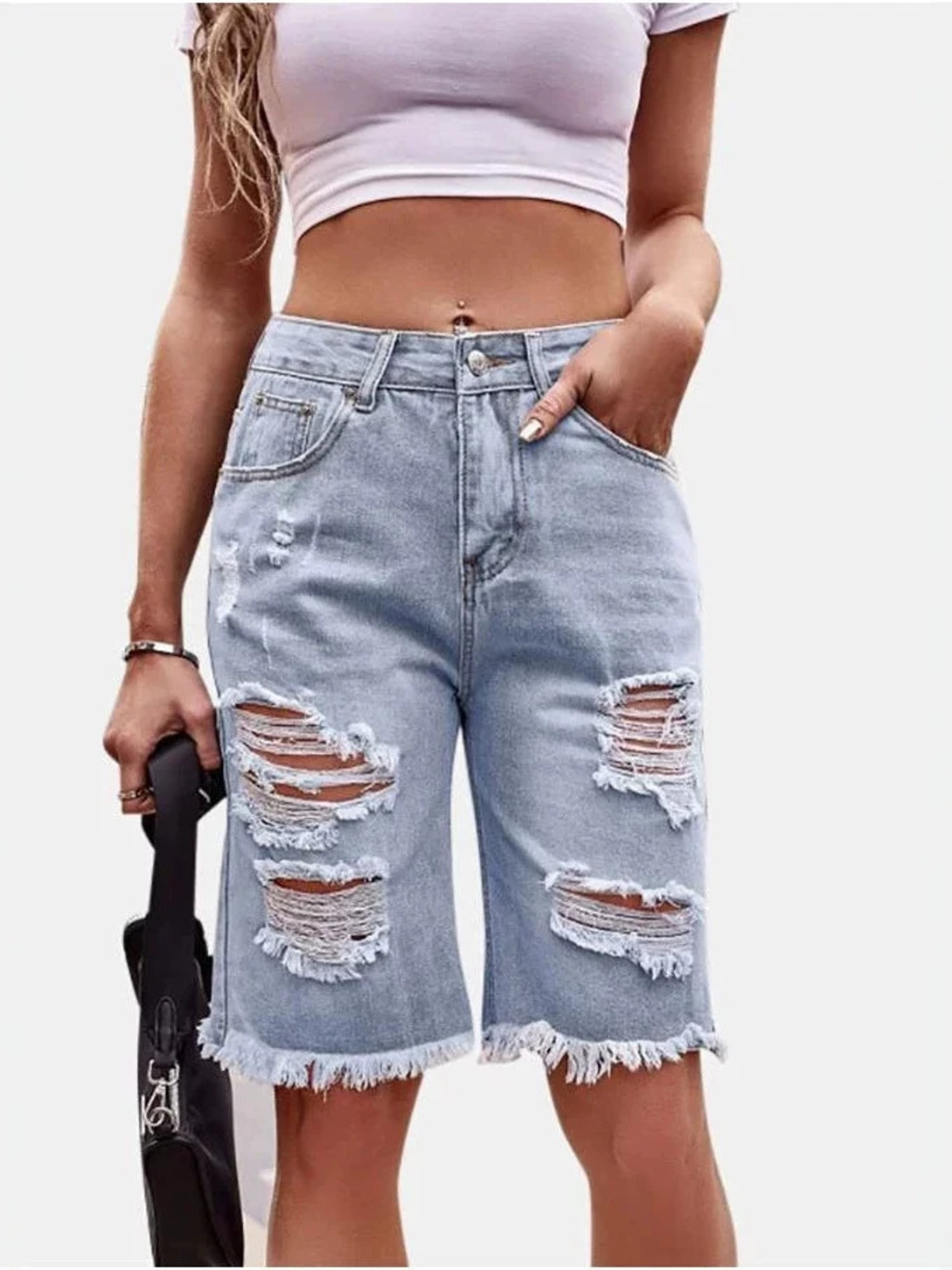 Women's High Waist Ripped Cott - مراجعة Shorts Denim Frayed وسعره