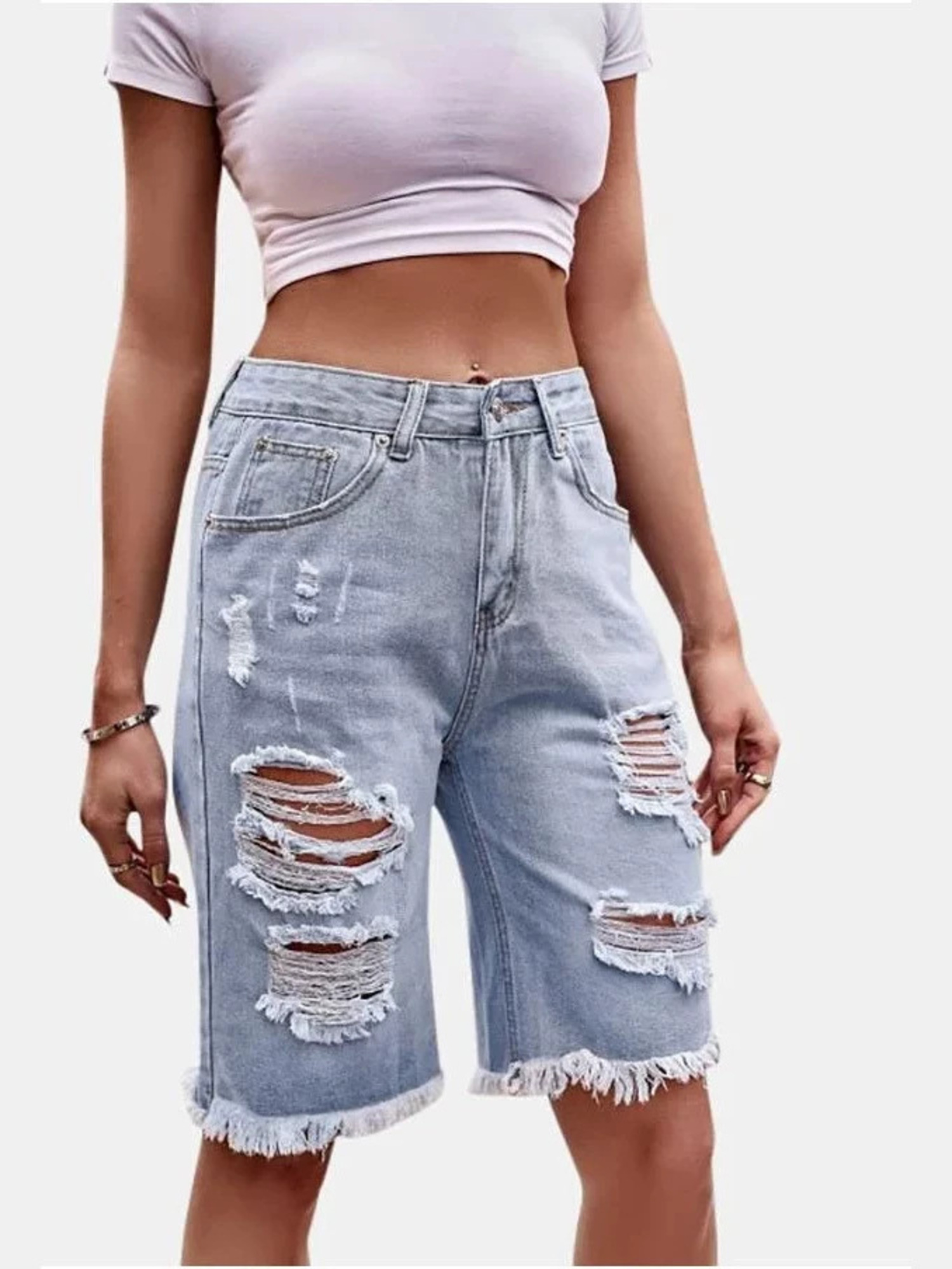 Women's High Waist Ripped Cott - مراجعة Shorts Denim Frayed وسعره