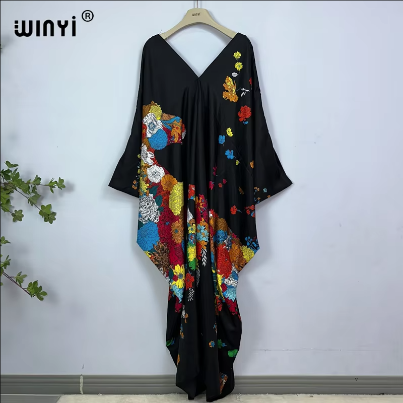 WINYI print summer maxi dress  - مراجعة Cover Up Kaftan وسعره