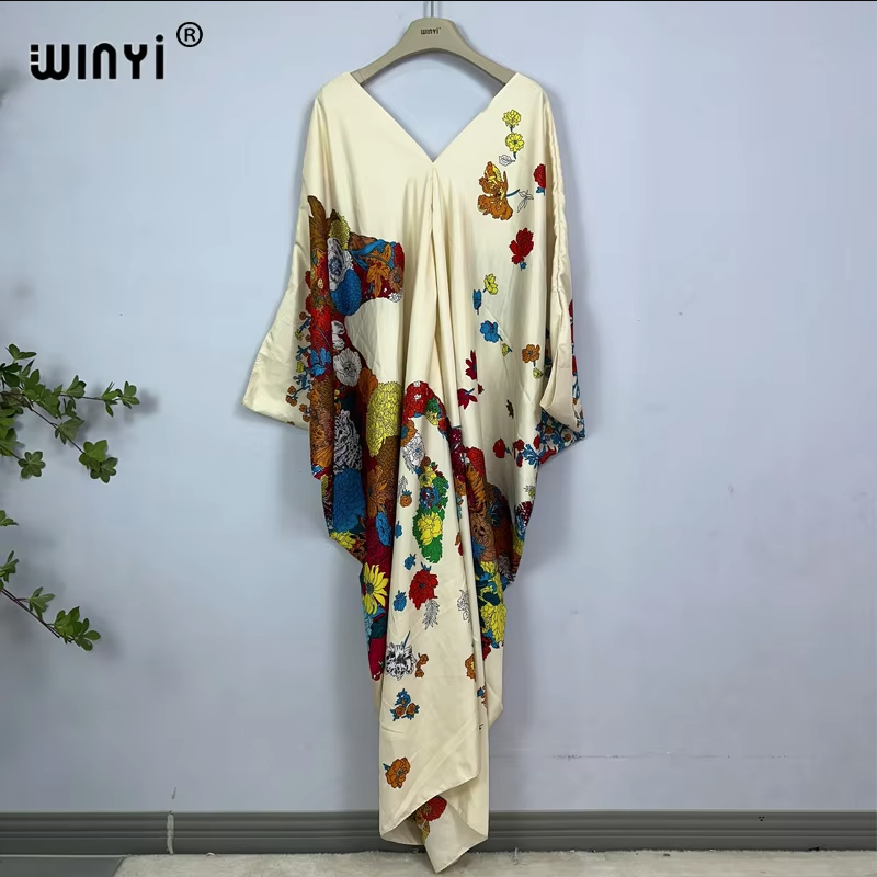 WINYI print summer maxi dress  - مراجعة Cover Up Kaftan وسعره