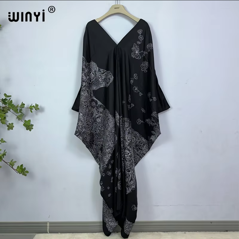 WINYI print summer maxi dress  - مراجعة Cover Up Kaftan وسعره