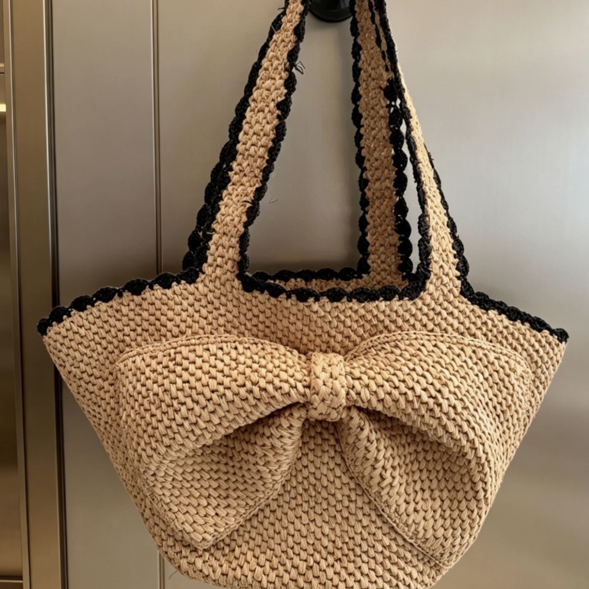 NEW raffia bow crochet handwov - مراجعة Crochet Bag Raffia وسعره