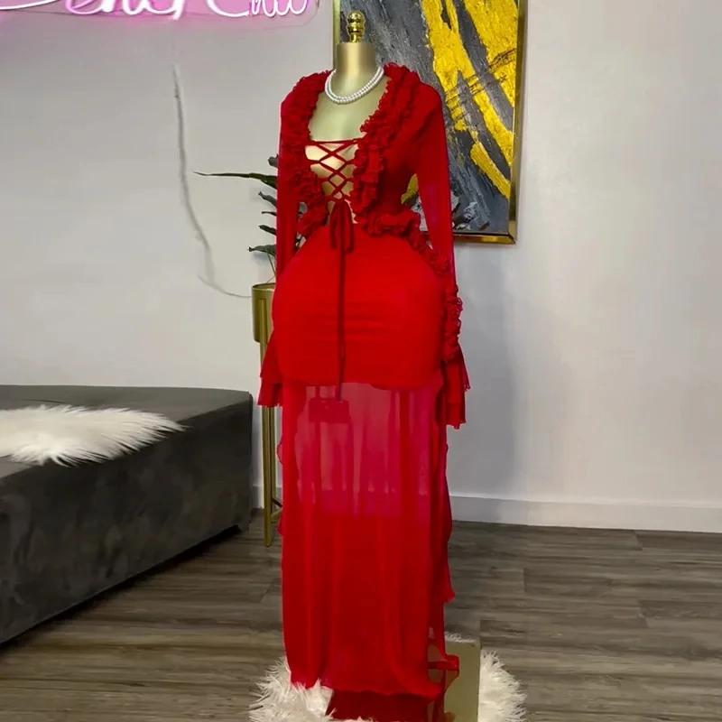 Fashion Women Set Mesh Full Sl - مراجعة Crop Top Crochet وسعره