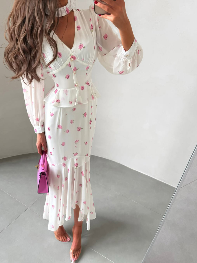 Women White Pink Floral Choker - مراجعة Romper Floral Print وسعره