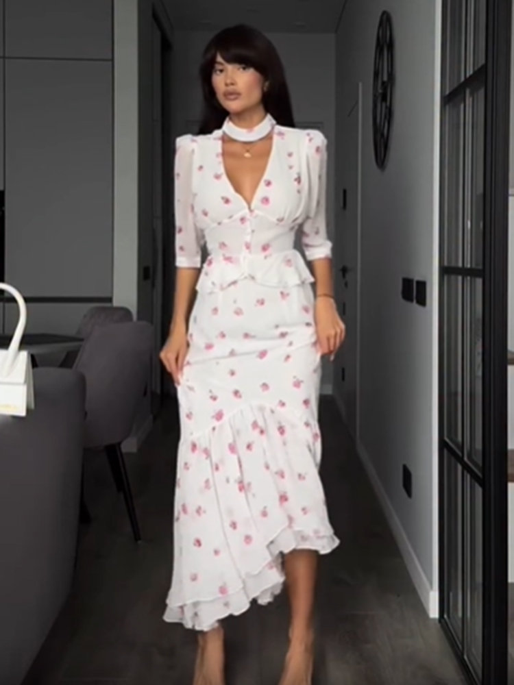 Women White Pink Floral Choker - مراجعة Romper Floral Print وسعره
