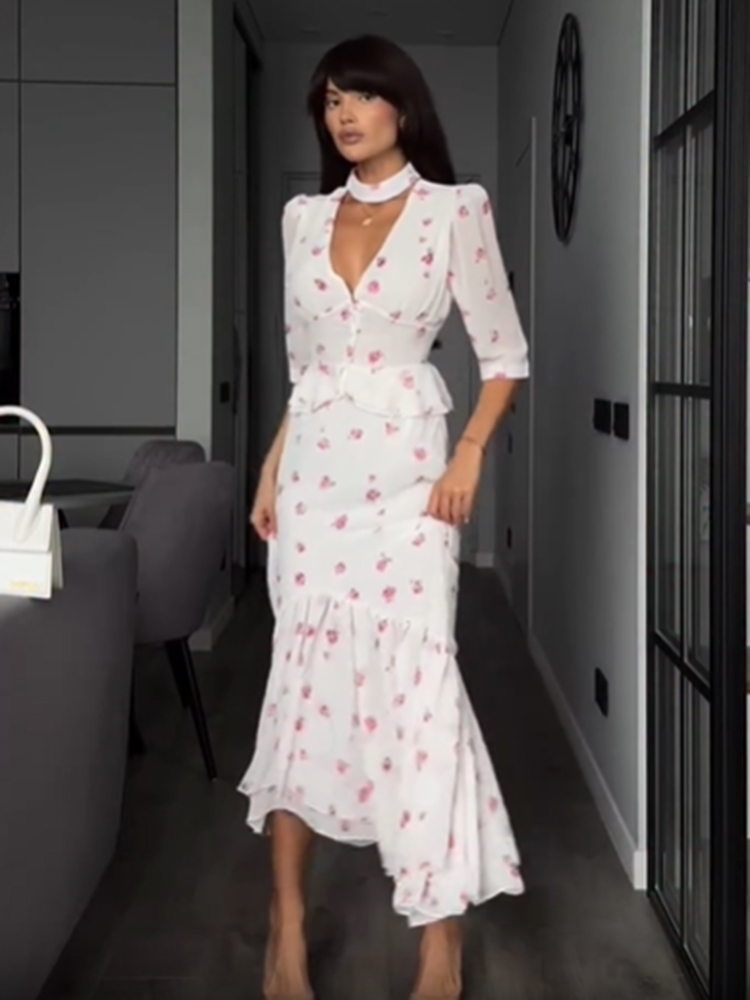Women White Pink Floral Choker - مراجعة Romper Floral Print وسعره