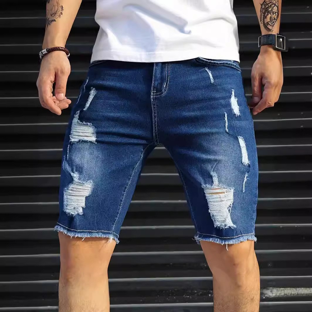 Men's Denim Shorts Blue Slim F - مراجعة Shorts Denim Frayed وسعره