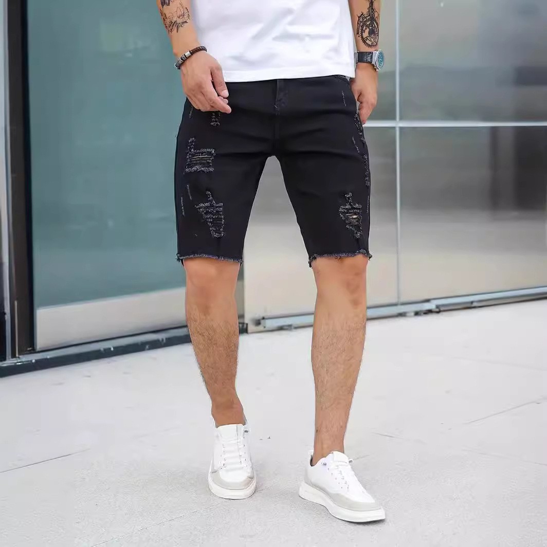 Men's Denim Shorts Blue Slim F - مراجعة Shorts Denim Frayed وسعره