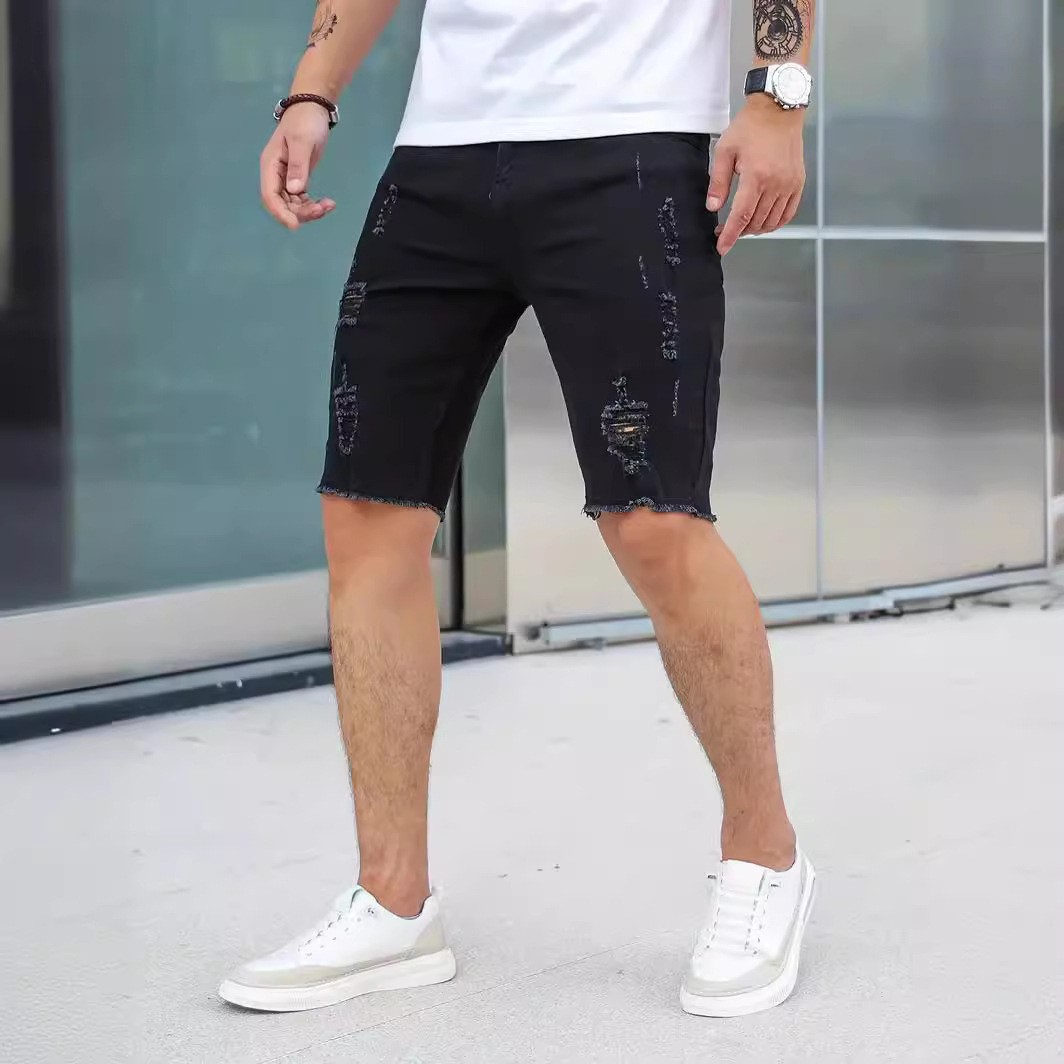 Men's Denim Shorts Blue Slim F - مراجعة Shorts Denim Frayed وسعره