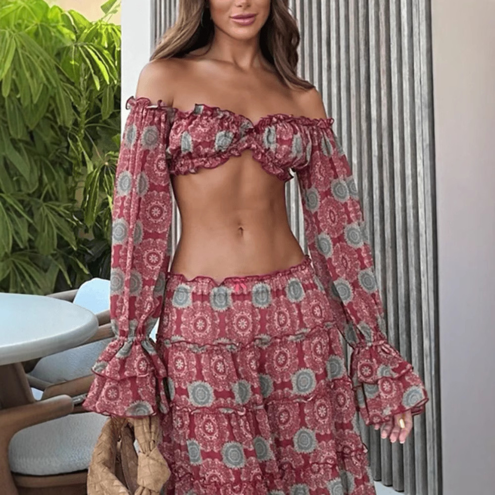 Vintage Print Skirt Two Piece  - مراجعة Romper Floral Print وسعره