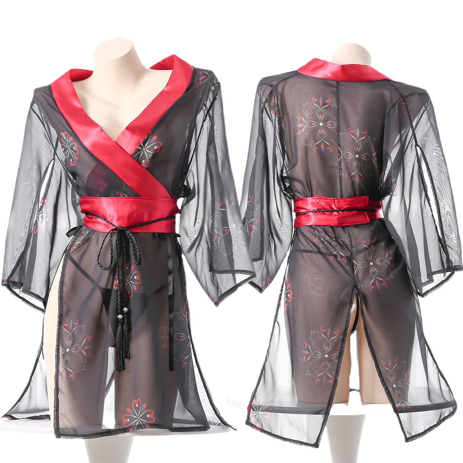 Women's Black Sheer Mesh Japan - مراجعة Kimono Sheer Floral وسعره