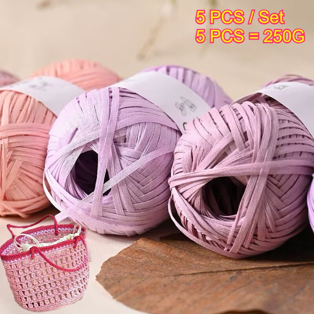 5PCS 250g Raffia Paper Rope Kn - مراجعة Crochet Bag Raffia وسعره