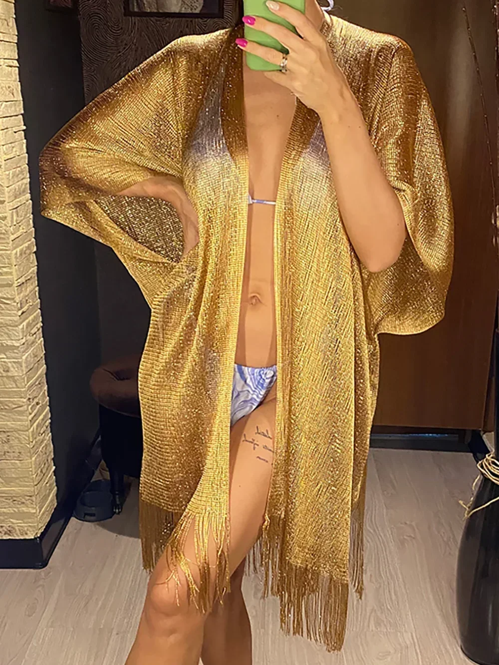 Tassel Gold Bikini Cover Up Se - مراجعة Cover Up Kaftan وسعره