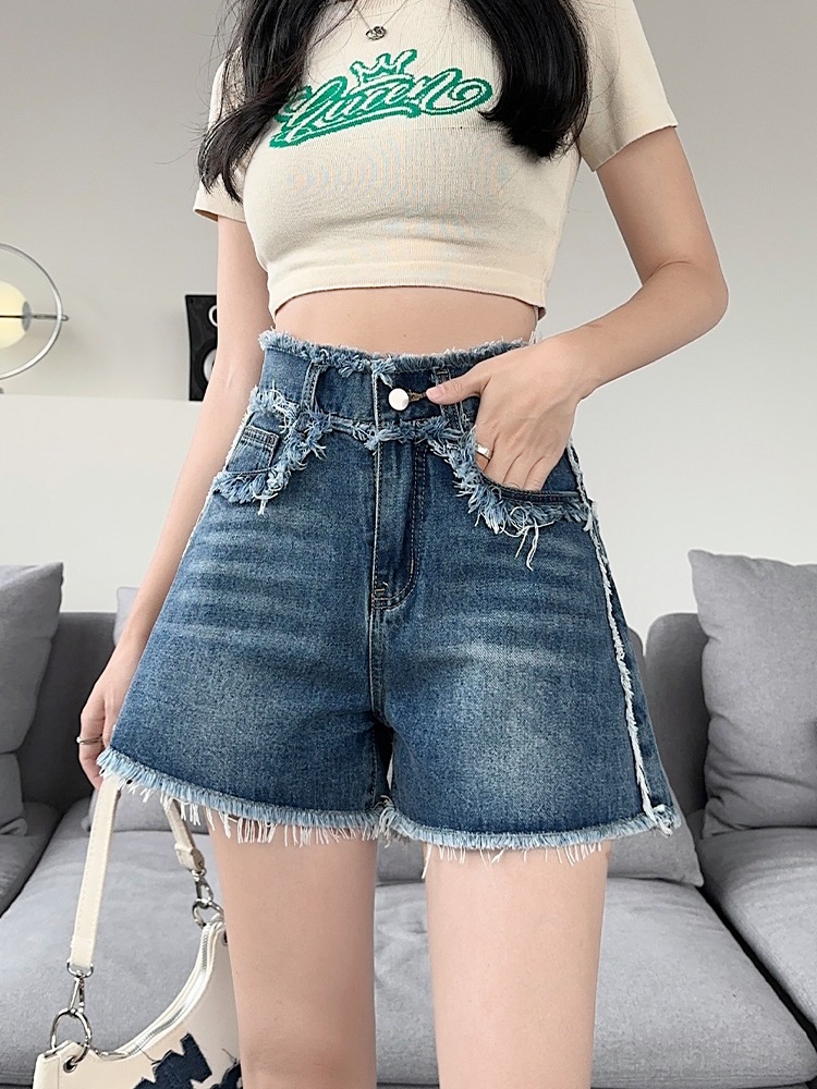 High Waist Frayed Hem Denim Sh - مراجعة Shorts Denim Frayed وسعره
